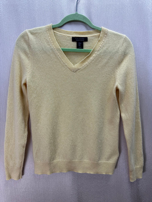 TAHARI yellow 100% 2 Ply Cashmere Long Sleeve V-Neck Sweater - M