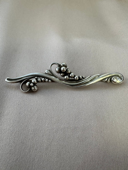 Vintage GEORG JENSEN Denmark 925 Sterling Silver Grape Vines Brooch Pin - 3"