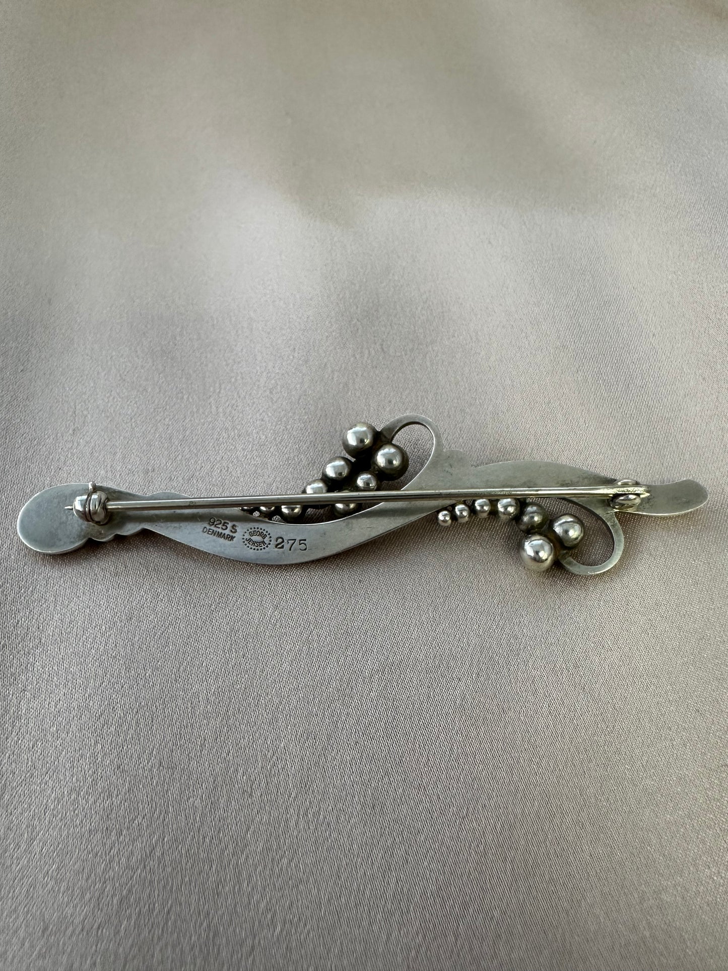 Vintage GEORG JENSEN Denmark 925 Sterling Silver Grape Vines Brooch Pin - 3"