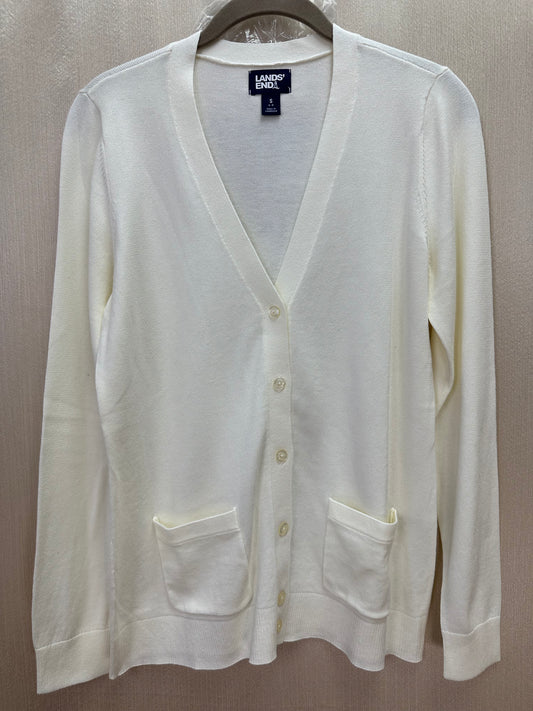 NIP - LANDS END ivory cream Cotton Modal Blend LS Button Cardigan - S | 6-8