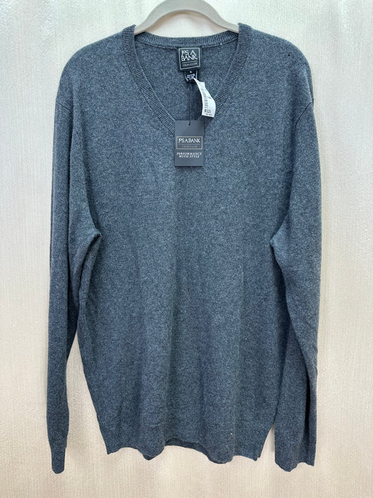 NWT - JOS A BANK gray 100% Cashmere V-neck Traveler Sweater - XL *flaw