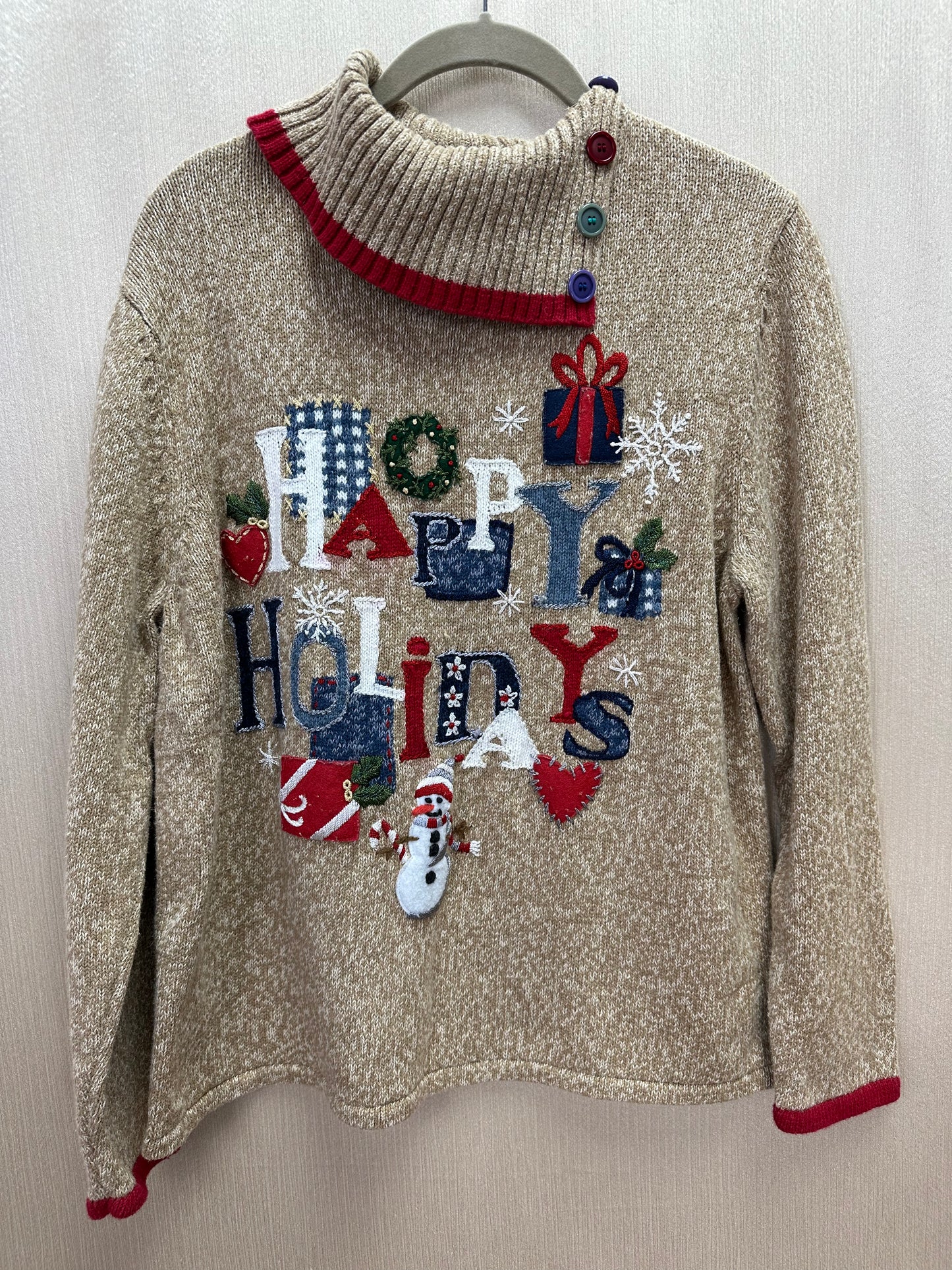 Vintage TIARA INTERNATIONAL tan Christmas Holiday Turtleneck Sweater - XL