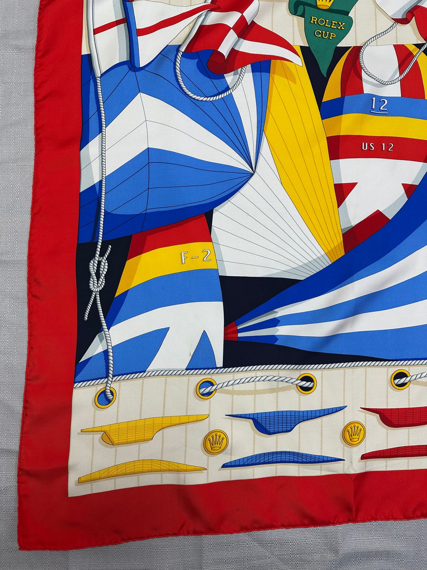 Vintage ROLEX Cup red blue 100% Silk Sailing Regatta Square Scarf - 34"