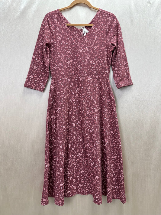 NWT - PACT brick Floral Organic 3/4 Sleeve Fit & Flare V-neck Midi Dress - L