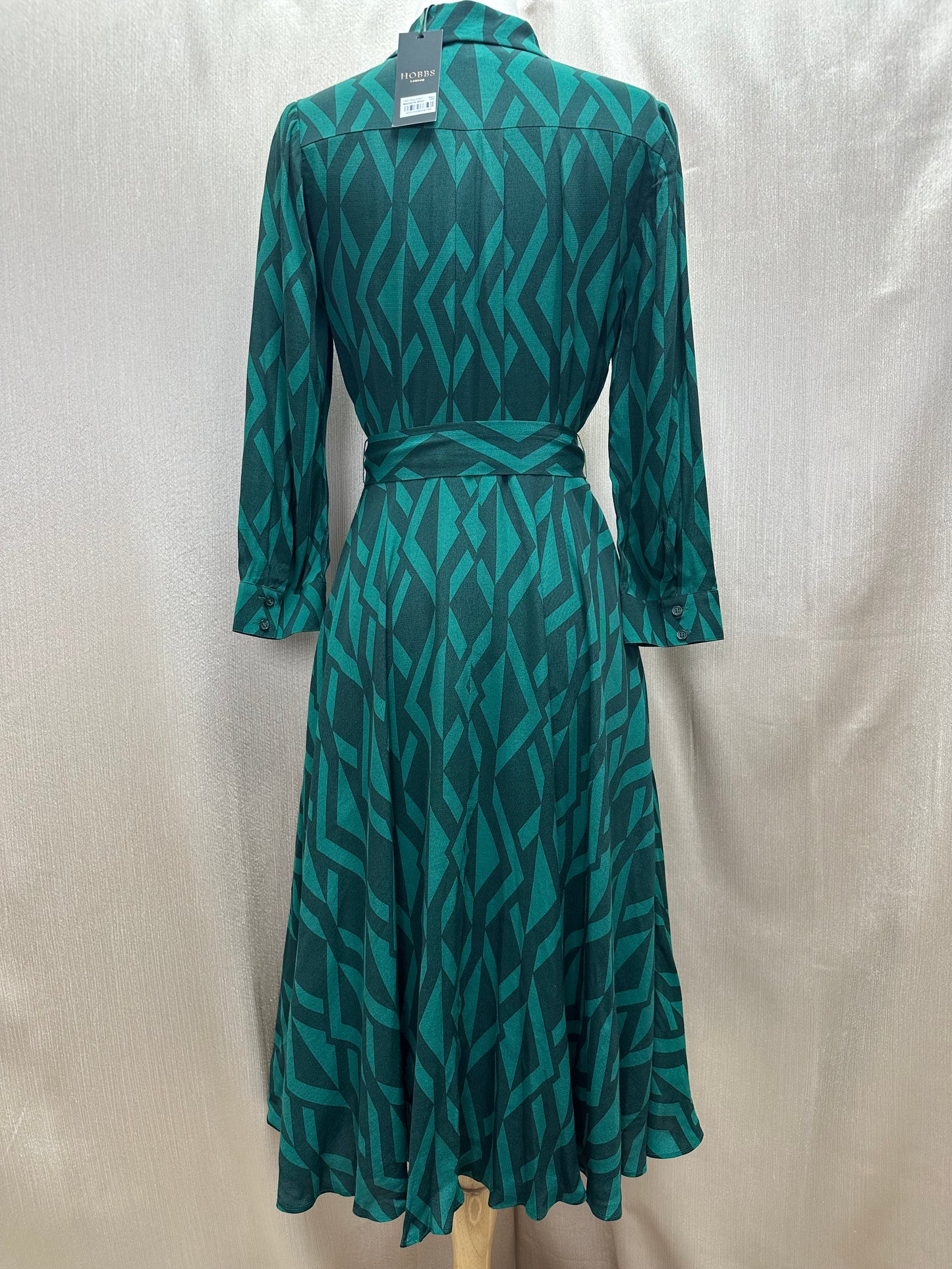 NWT - HOBBS green Viscose 3/4 Sleeve Button Up Belted Lainey Dress - US 4