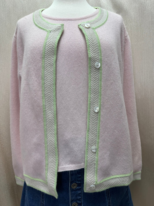 Vintage CHANEL pink Cashmere Cardigan Pullover Sweater Set - 46 | US 10 (flaws)