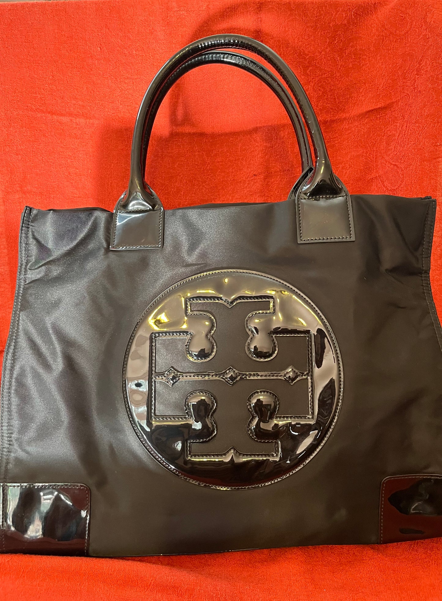 Black Nylon and Patent Leather Tory Burch Large Tote