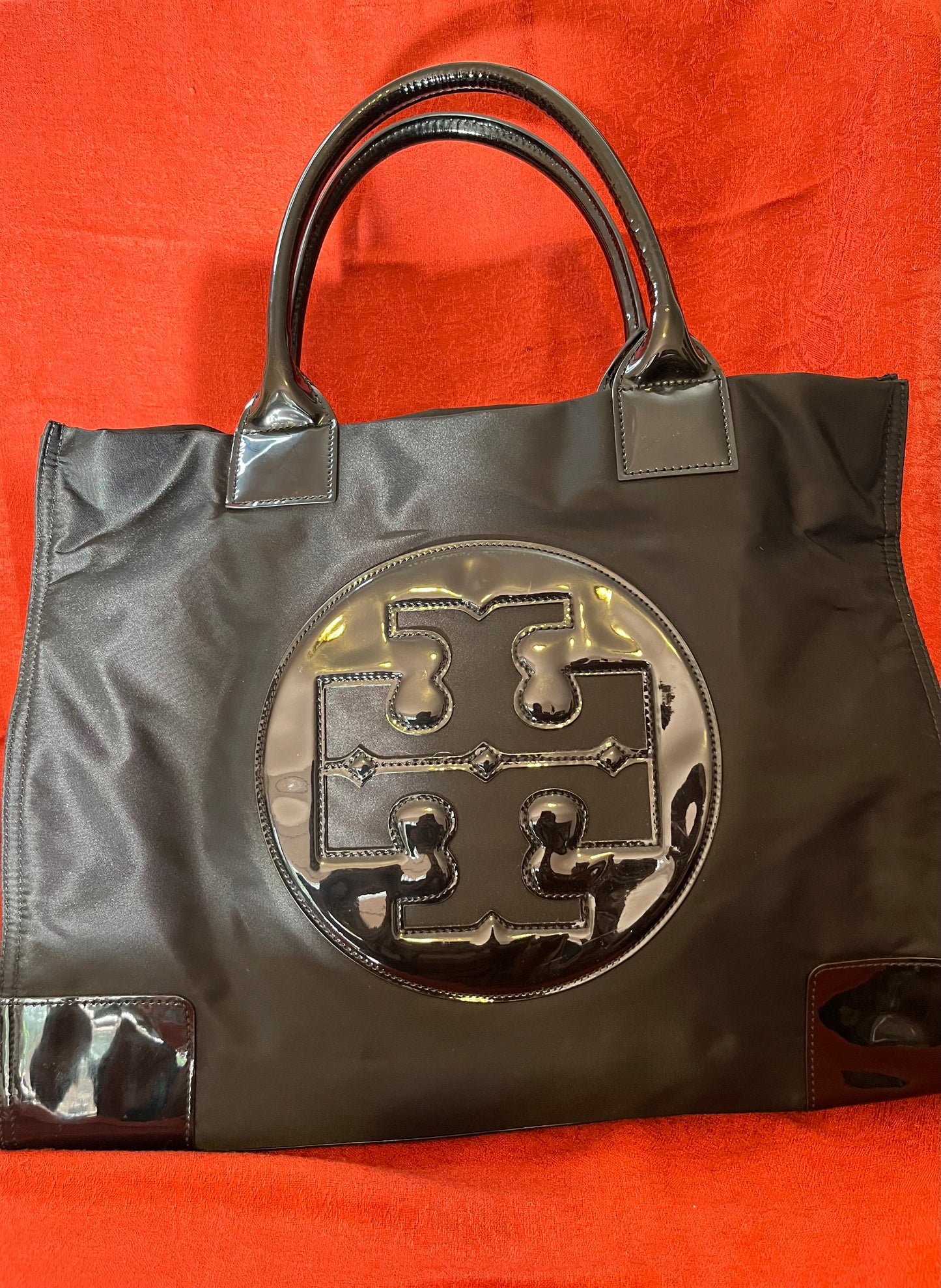 Black Nylon and Patent Leather Tory Burch Large Tote