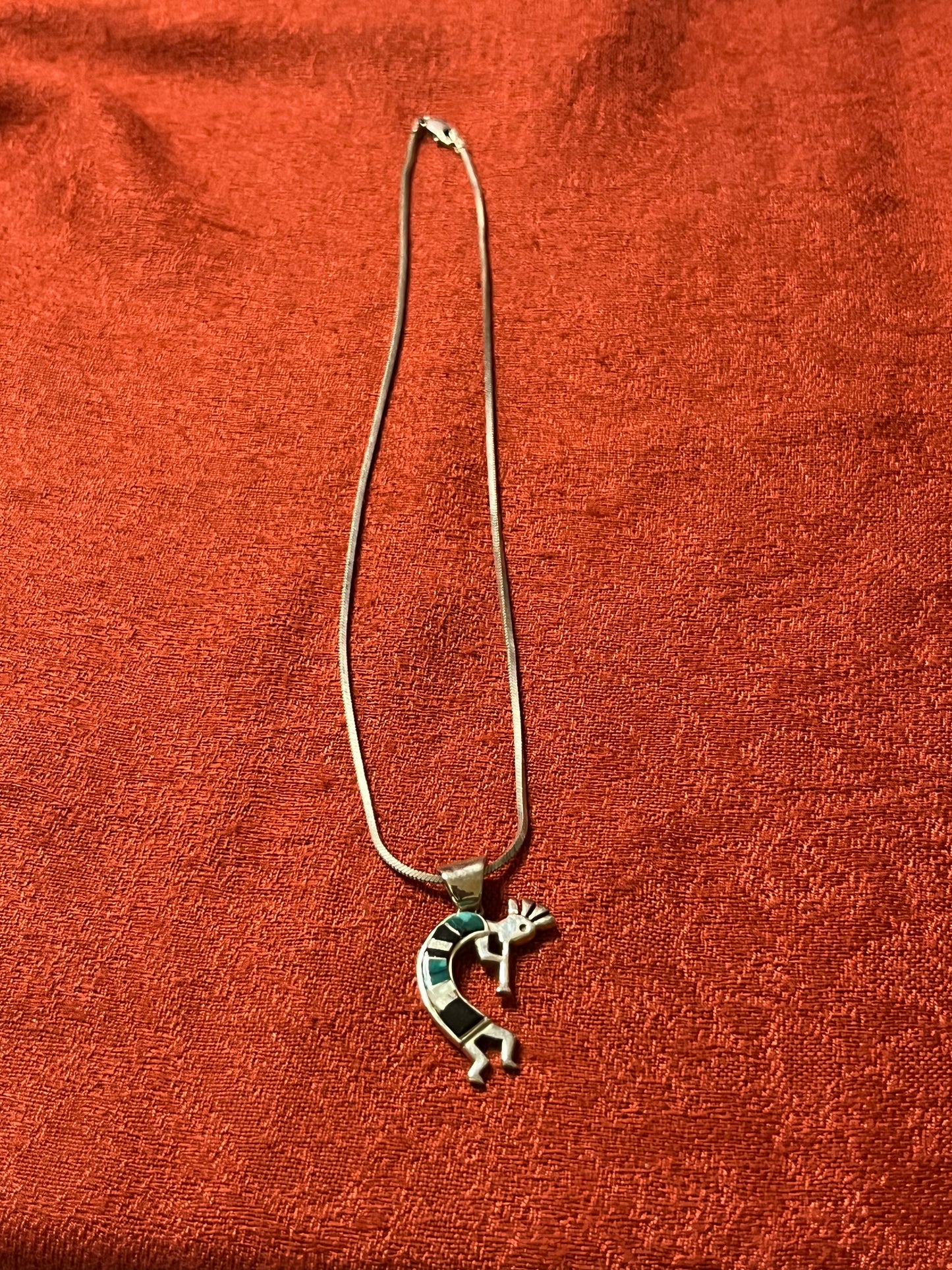 Sterling and Gemstone Kokopelli Pendant Necklace