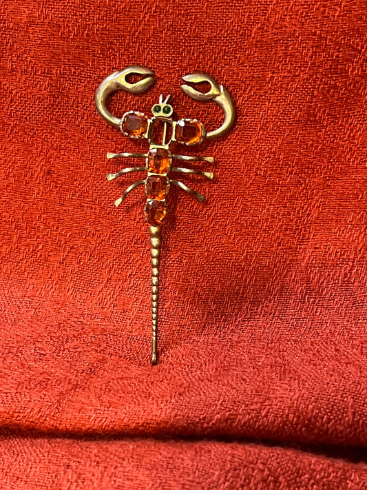 Vintage Silver and Amber-Colored Glass Scorpion Pin