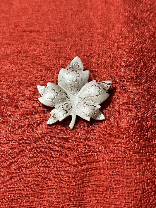 Vintage Sterling Engraved Maple Leaf Pin