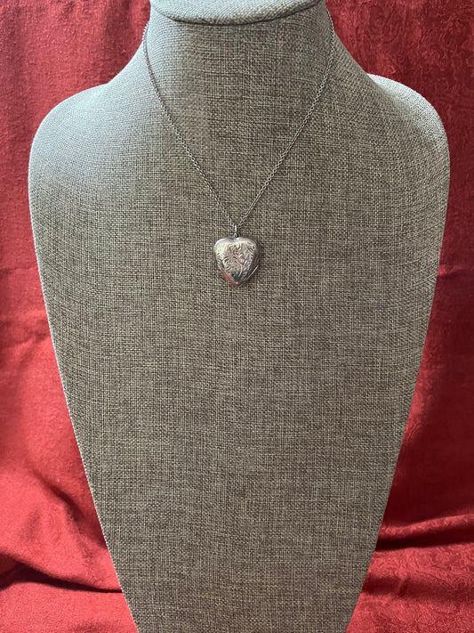 Vintage Sterling Engraved Heart Locket Necklace