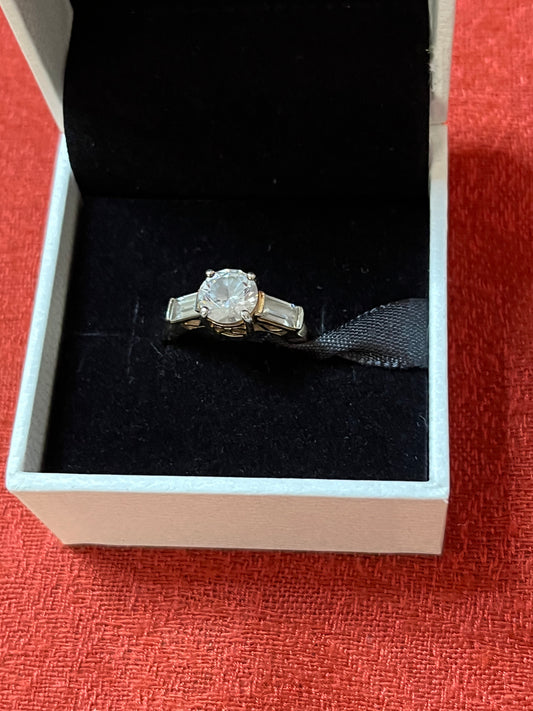 Sterling and CZ Engagement-Style Ring-size 7