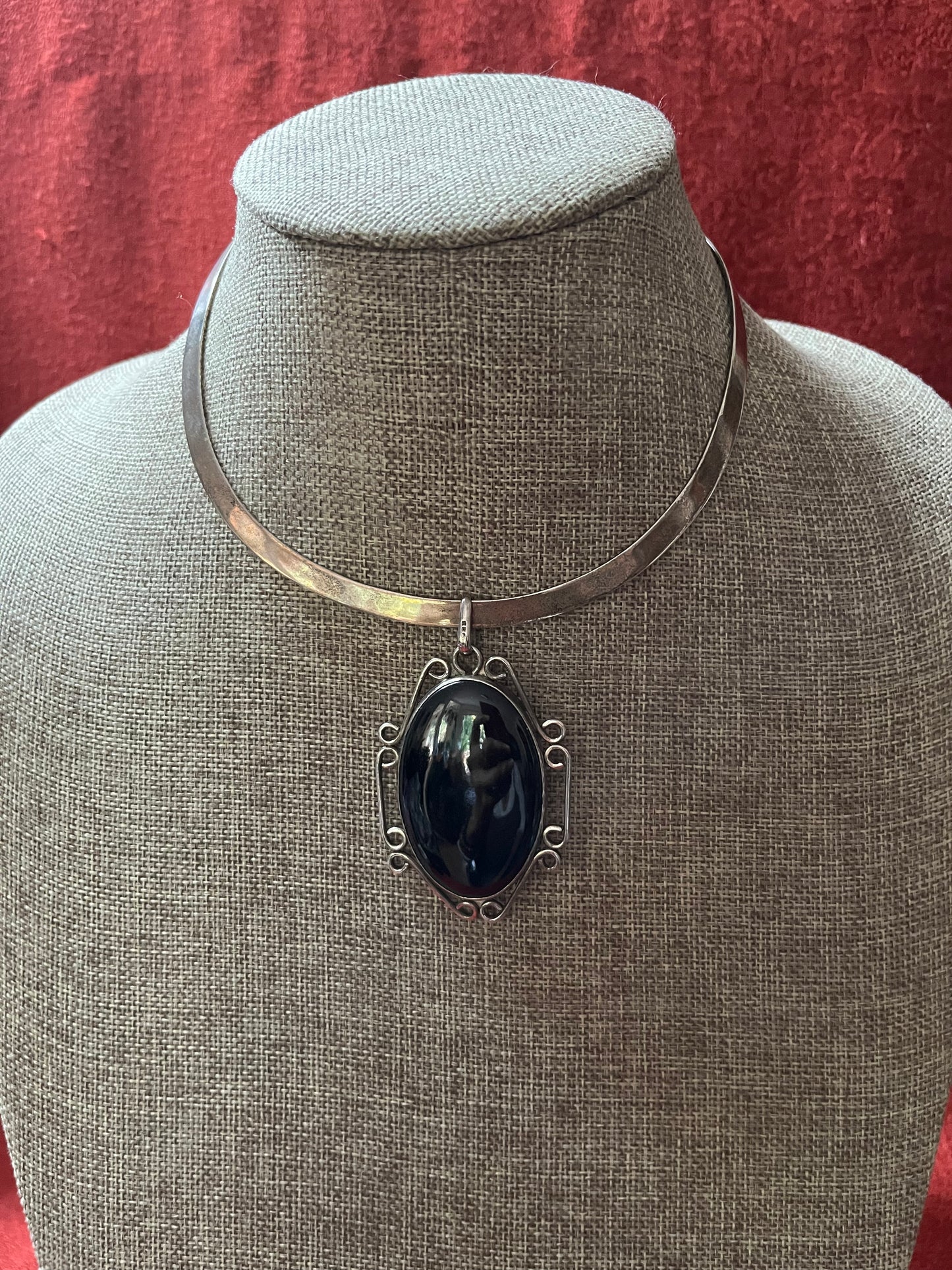 Black Onyx Pendant and Sterling Choker