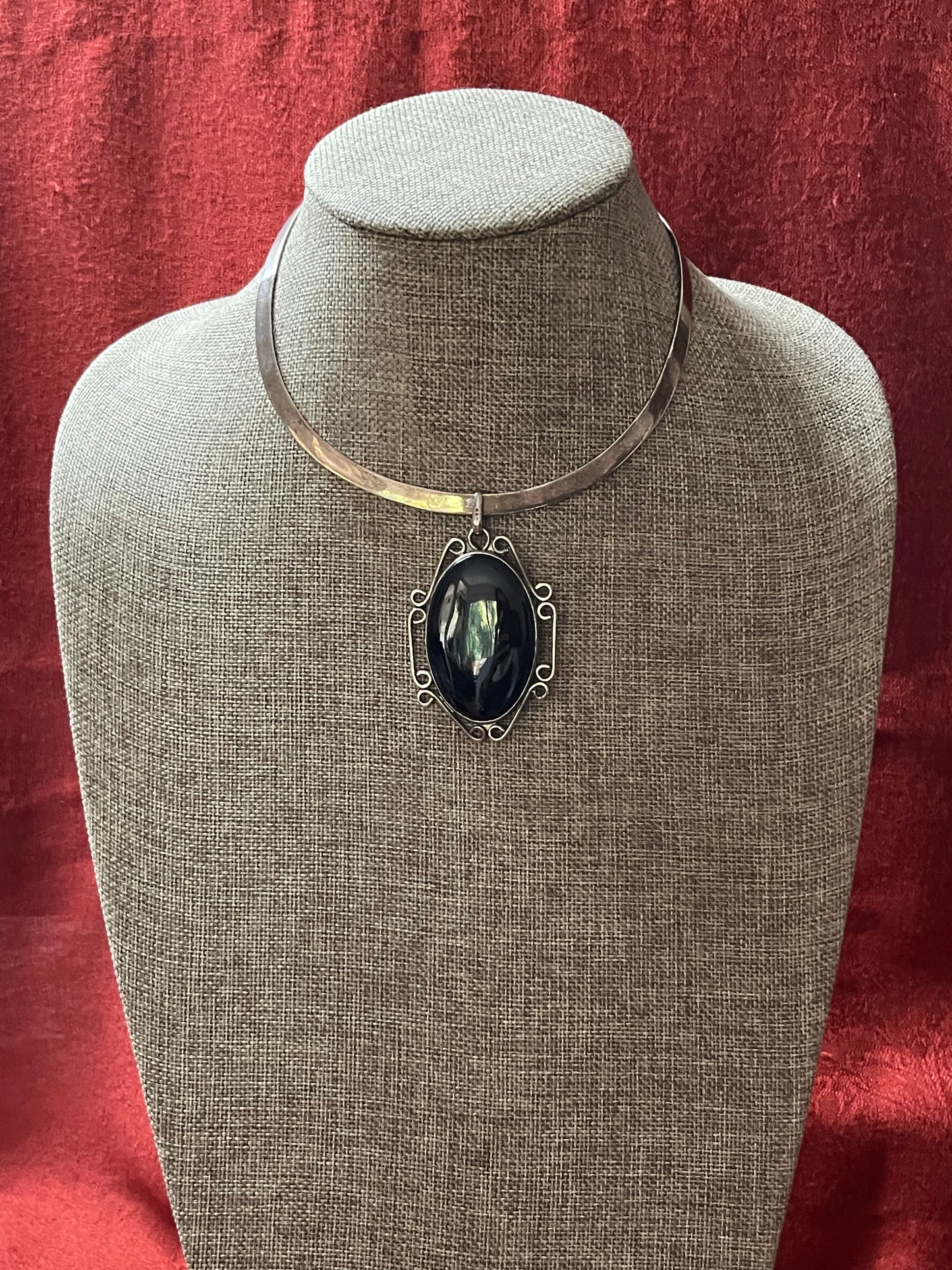 Black Onyx Pendant and Sterling Choker