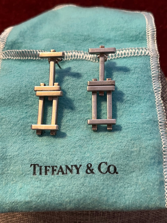 Rare Tiffany & Co Frank Gehry Sterling Silver Axis Post Earrings with Pouch