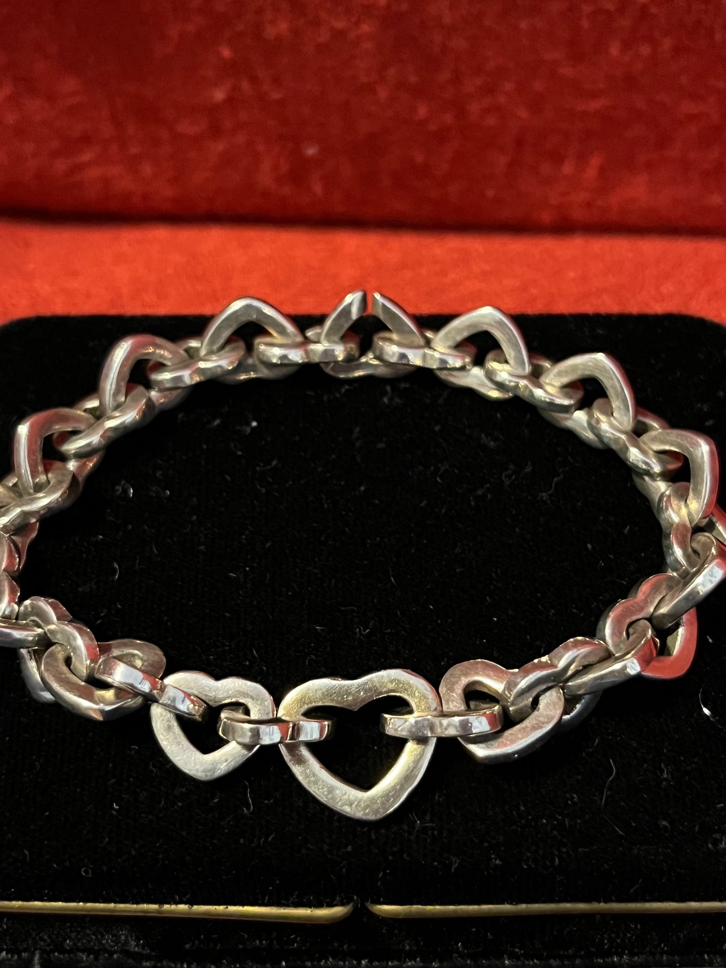 Vintage (2000) and Retired Tiffany & Co Sterling Silver Heart Link Bracelet-With Pouch