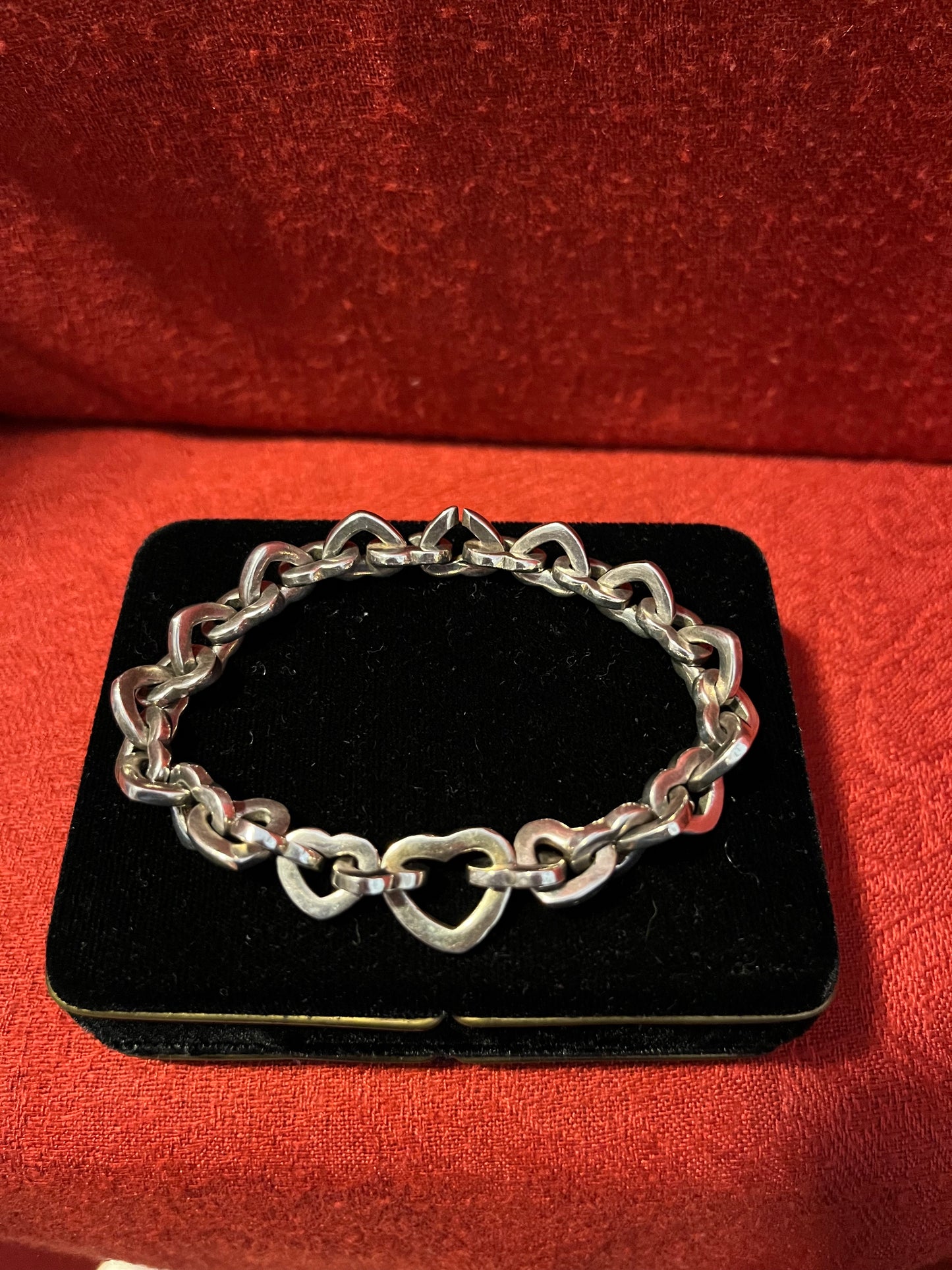 Vintage (2000) and Retired Tiffany & Co Sterling Silver Heart Link Bracelet-With Pouch