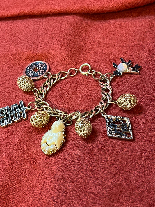 Vintage Asian Inspired Chunky Charm Bracelet