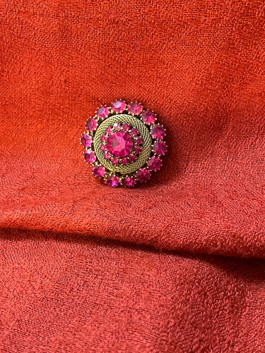 Vintage Weiss Pink Rhinestone Brooch