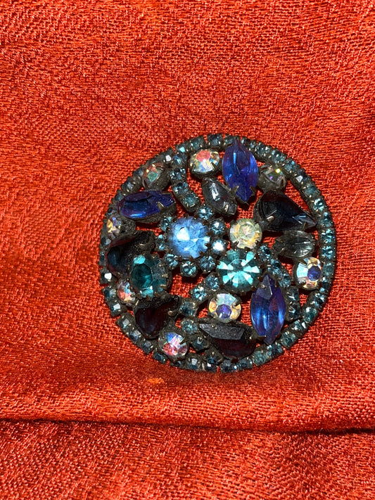 Vintage Weiss Blue and Iridescent Blue Rhinestone Brooch