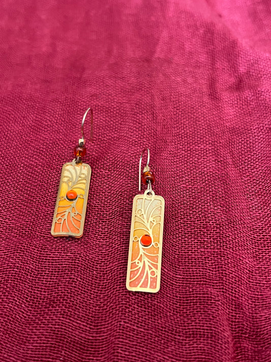 Gold Tone Earrings with Orange and Brown Accents