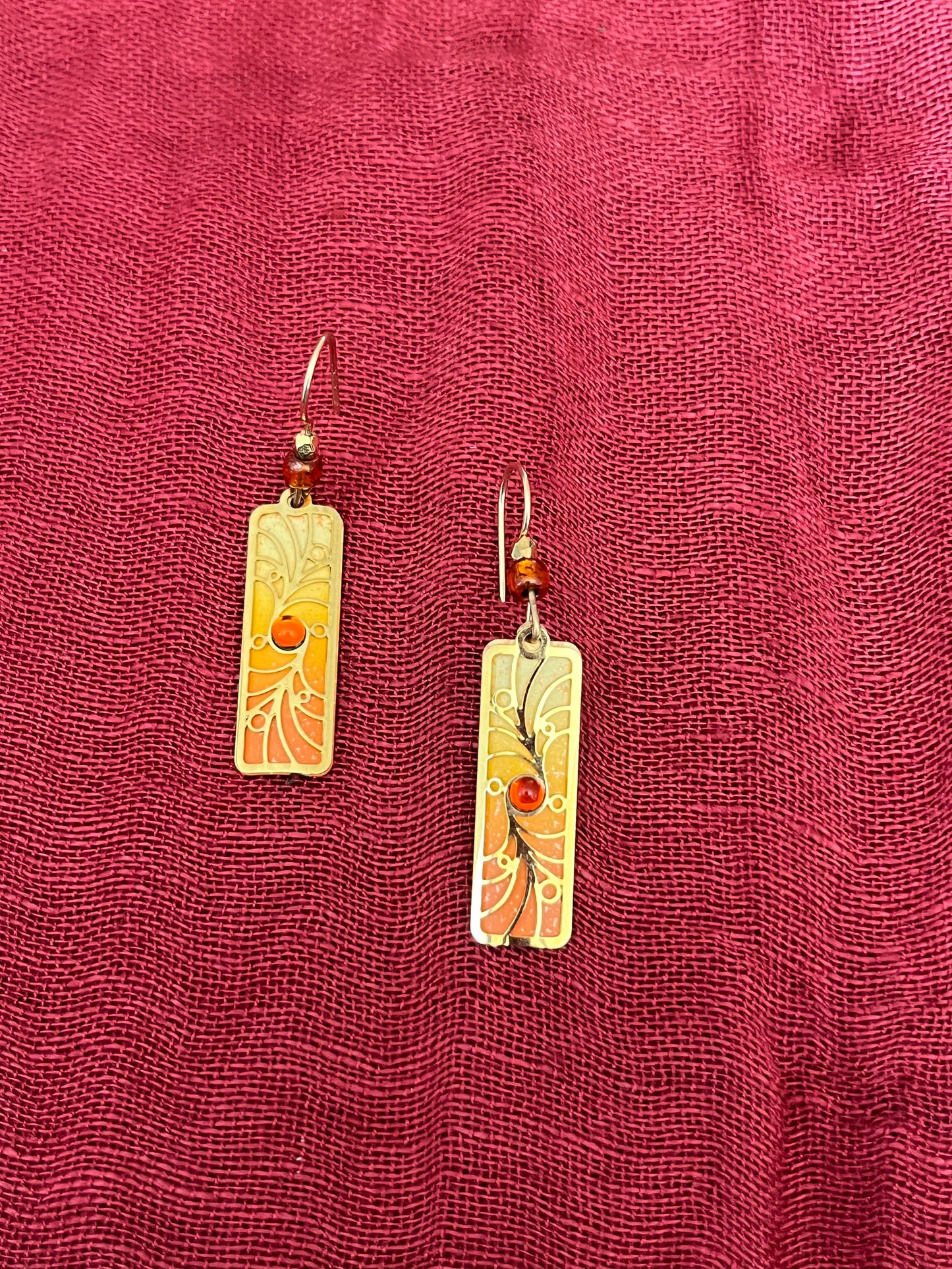 Gold Tone Earrings with Orange and Brown Accents