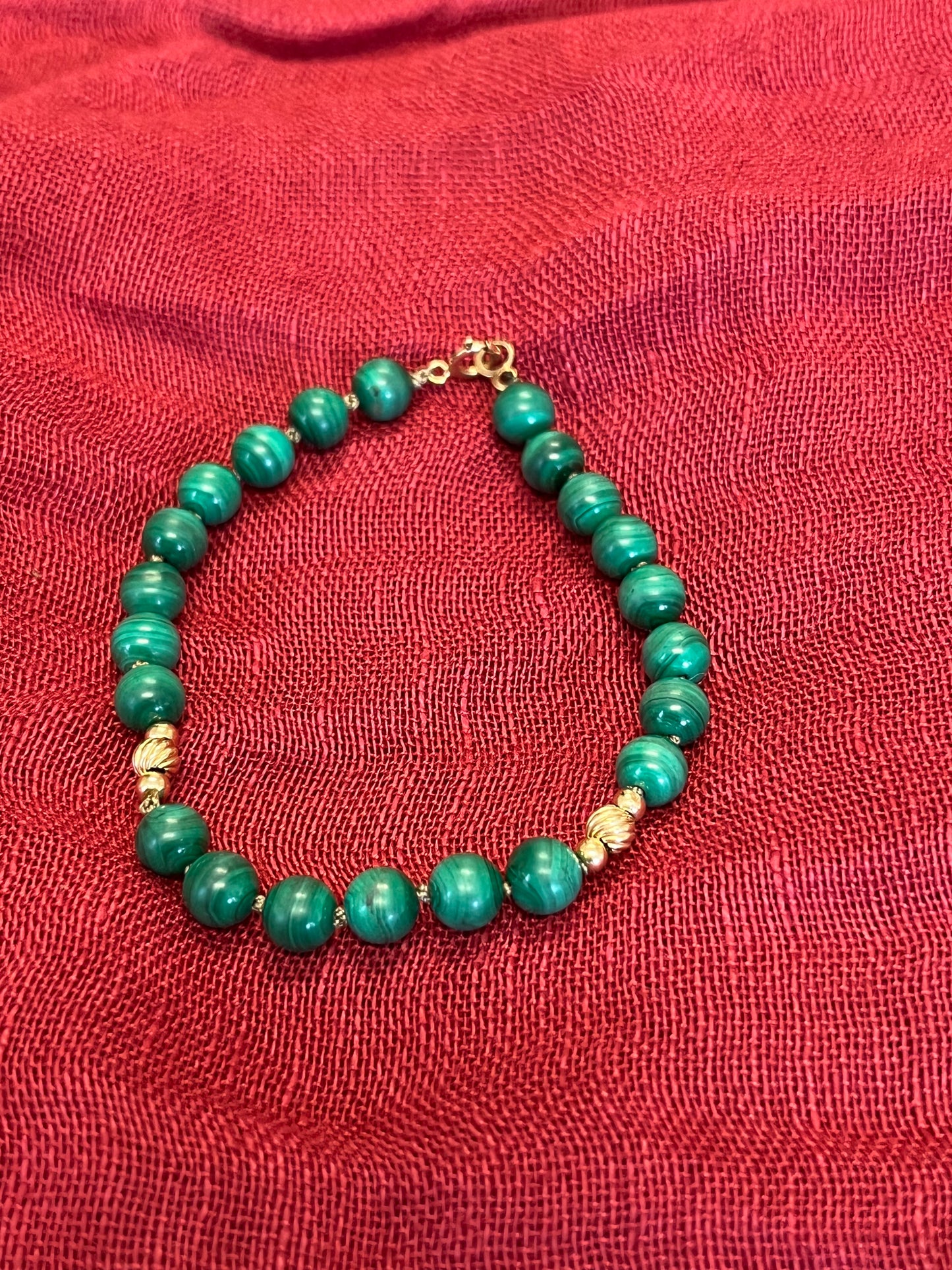 Set of Three (3) Green Gemstone Bracelets with Gold Accents