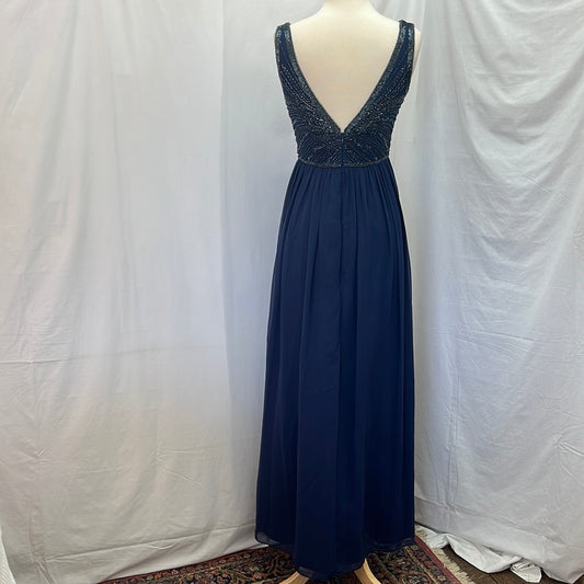 NWT -- David's Bridal navy Sleeveless V-Neck Beaded Gown Dress -- 2