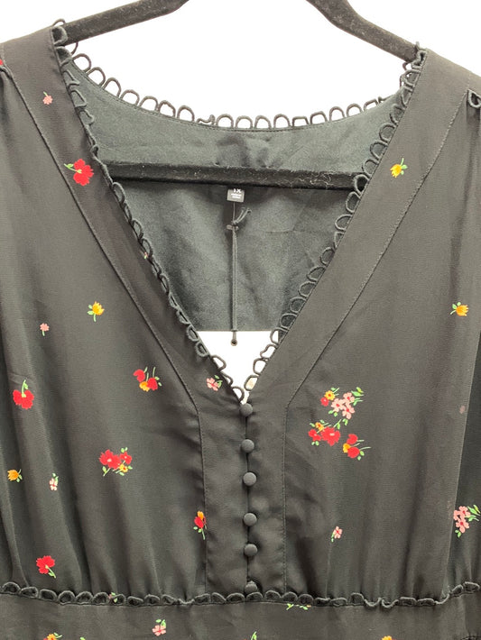 NWT - Who What Wear Black Floral Ditzy Bouquet Sheer Midi Dress  - Size: 1X