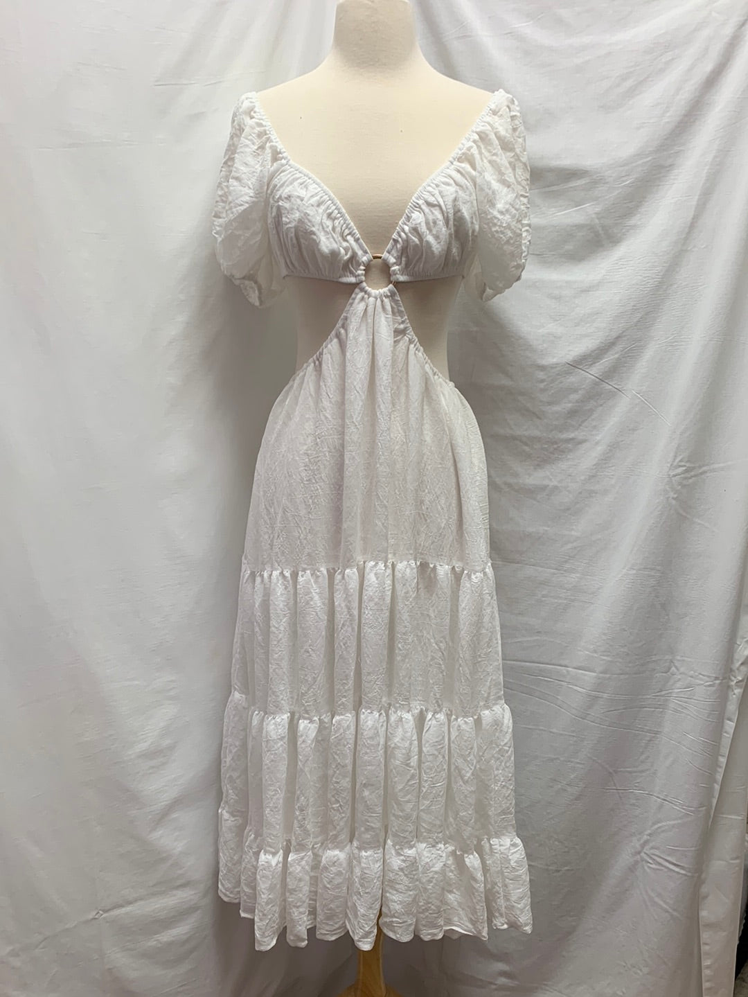 NWT - PRINCESS POLLY white Danica Puff Sleeves Midi Dress  - 6