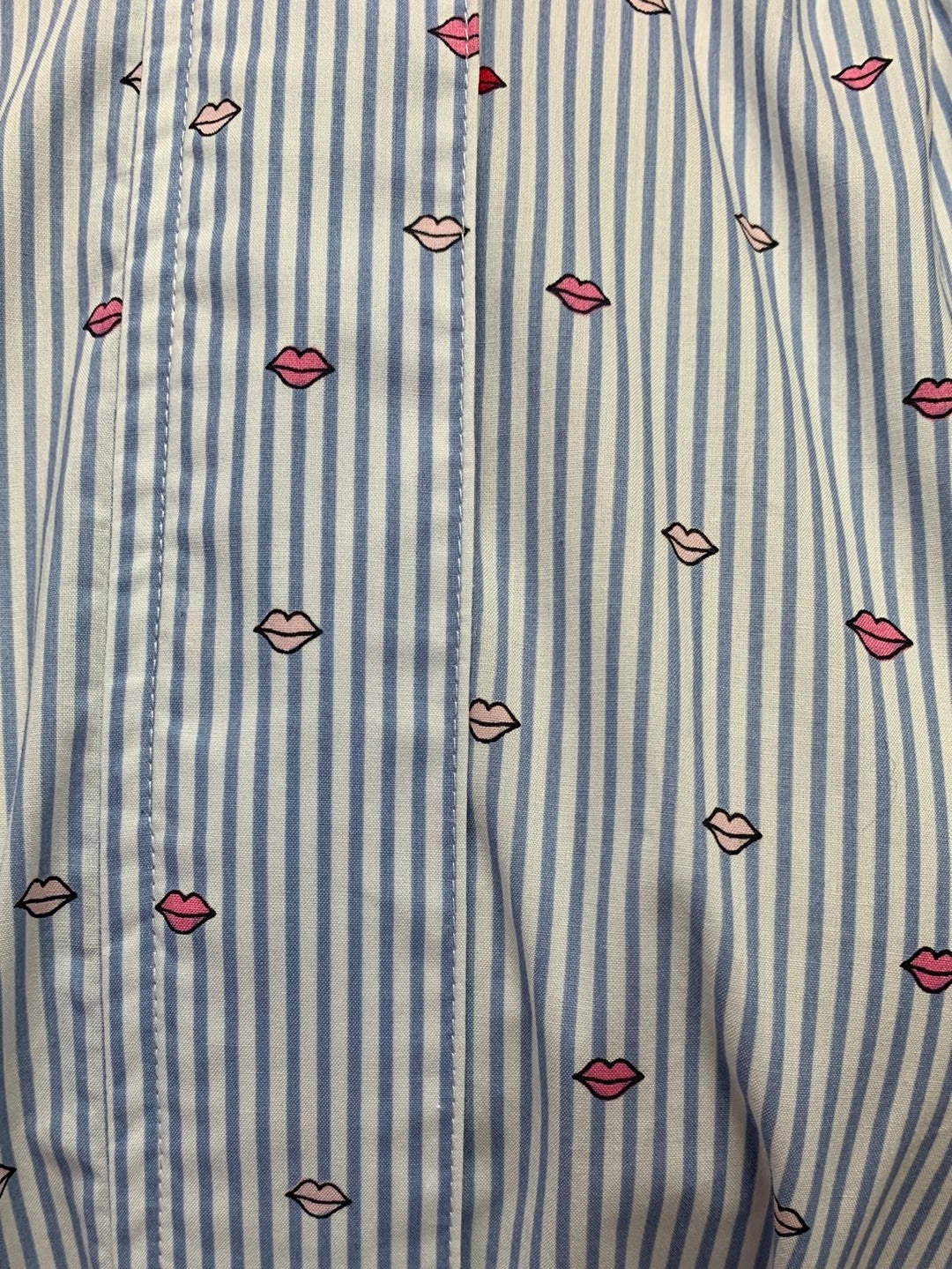 KATE SPADE blue stripe lip print Long Sleeve Belted Shirt Dress - XXS