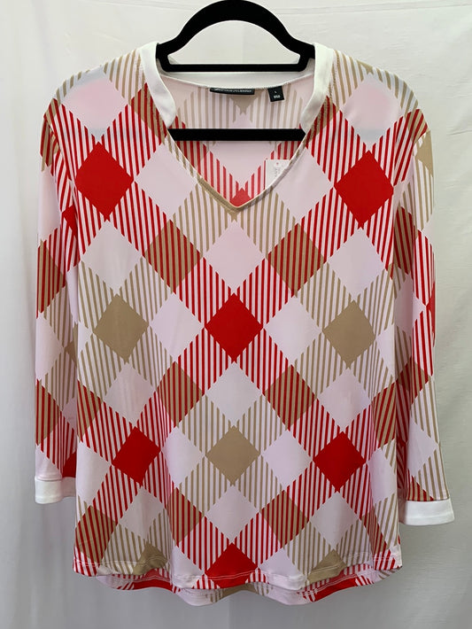 NWT - NEW YORK & CO 7TH AVENUE red pink print 3/4 Sleeve Shirt - L