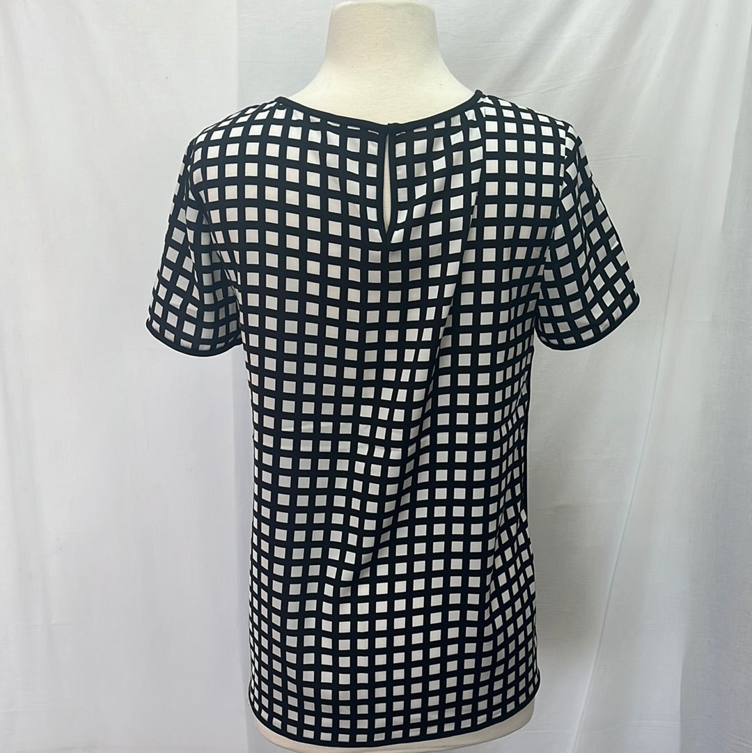 J. Crew Black White Square Pattern Short Sleeve Blouse -- XS