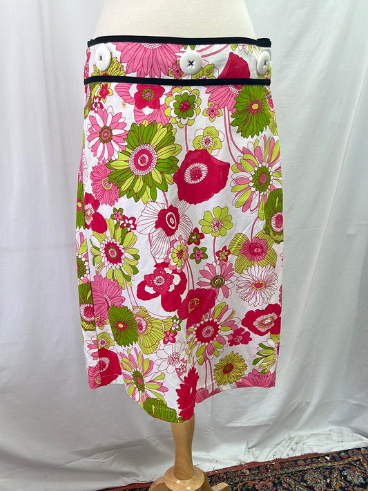 VTG -- LIZ LOGIE Pink Floral Oversized Buttons Midi Wrap Skirt -- 12