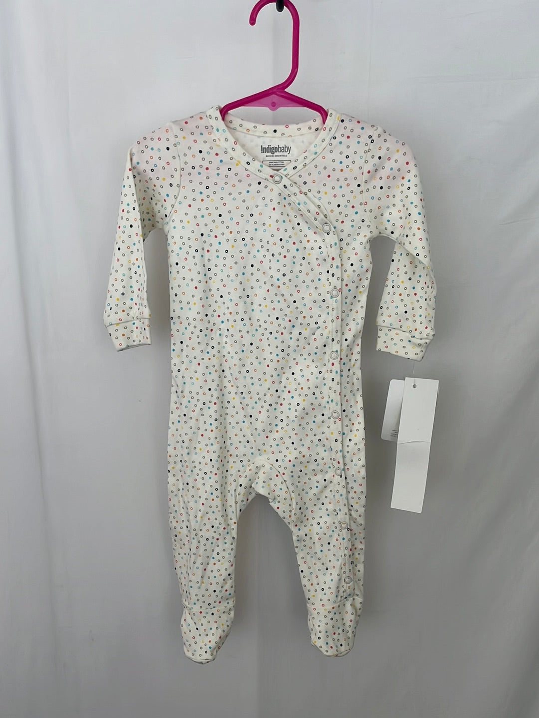 NWT -- INDIGO BABY White Multi-Colored Spots Footed Sleeper -- 6-12m