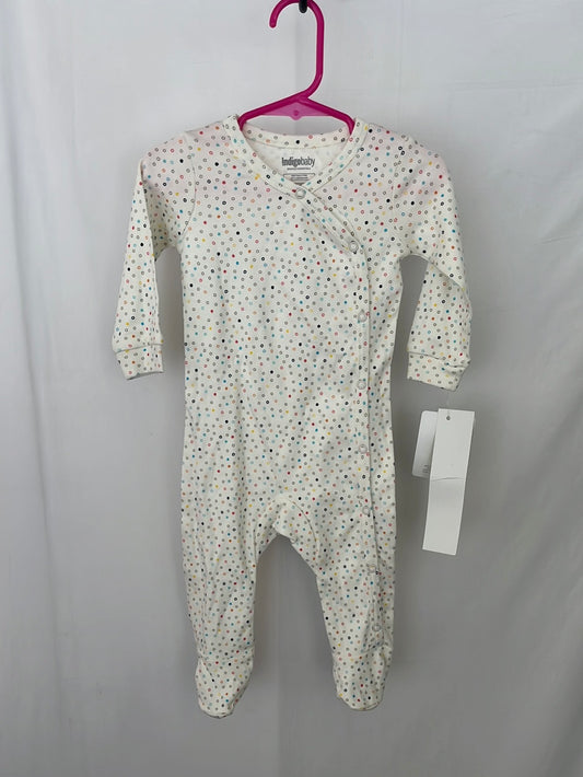 NWT -- INDIGO BABY White Sleeper with Multi-Colored Spots -- Size 6-12m