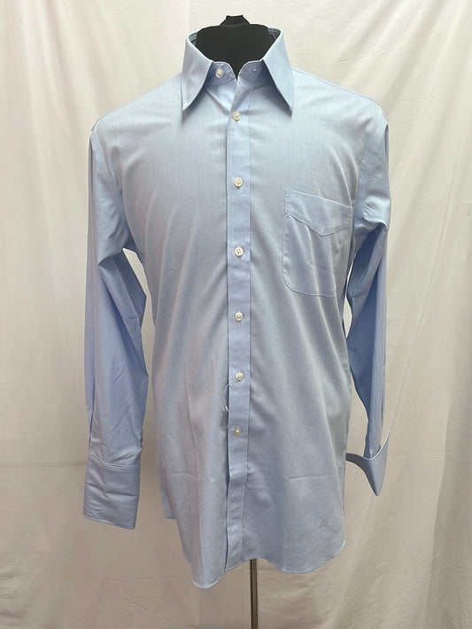 NIP - PAUL FREDERICK Blue Non-Iron Pinpoint Cotton Long Sleeve Button-Down Shirt - 15.5-33