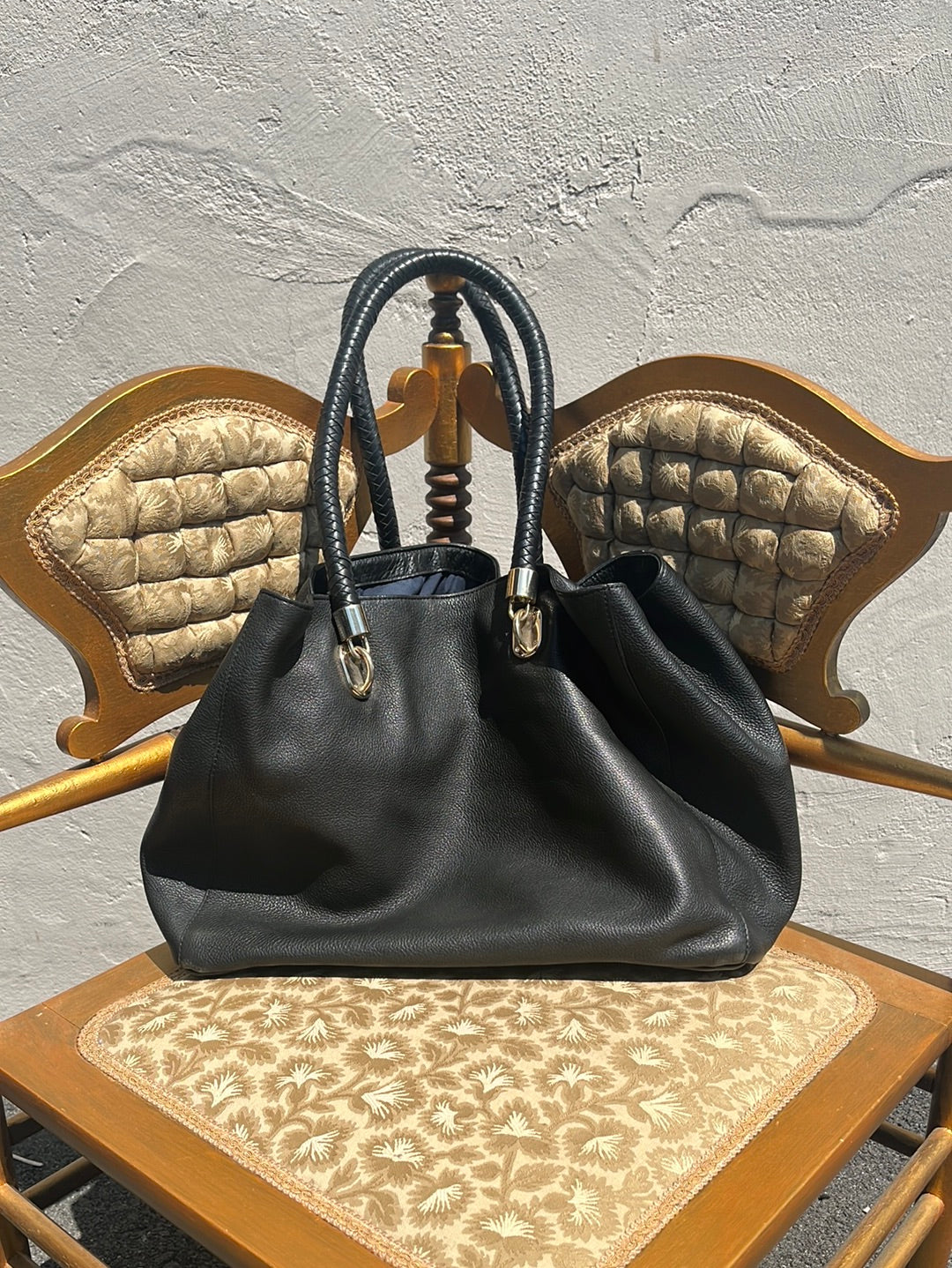 COLE HAAN -- Black Pebbled Leather Shoulder Bag