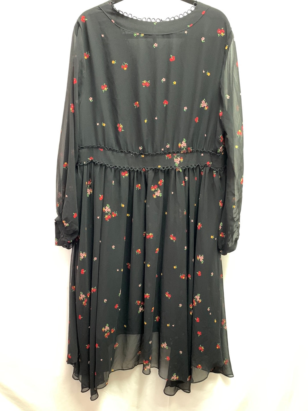 NWT - WHO WHAT WEAR black floral ditzy bouquet Sheer Midi Dress  - 1X