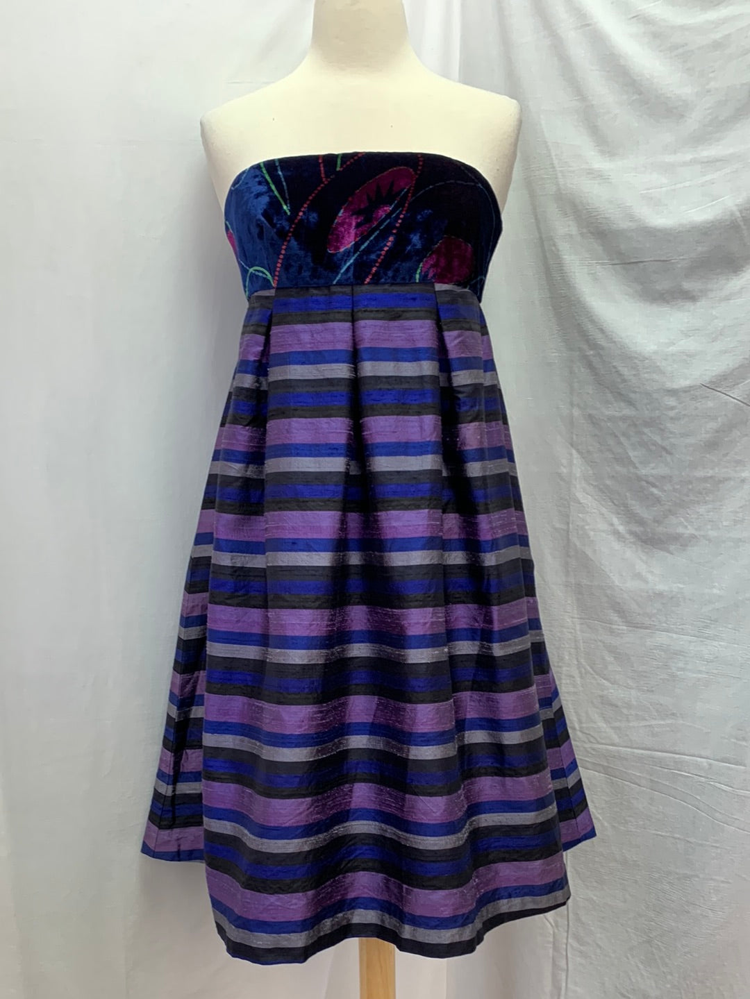 NWT - UNCOMMON THREADS DONNA MCMILLAN navy stripe Velour Silk Dress - 2