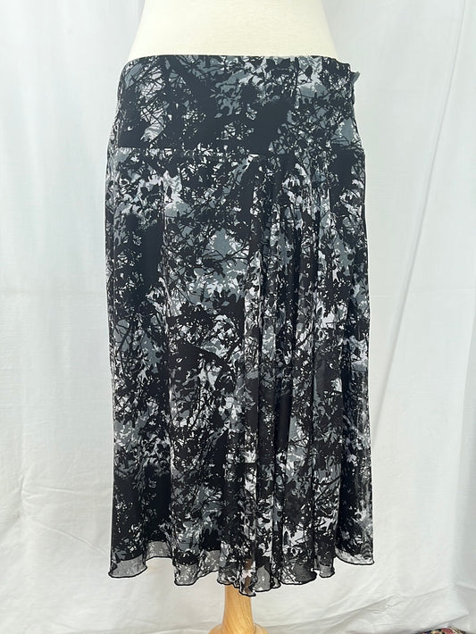 Coldwater Creek Black Grey Tree Print Flared Midi Skirt -- PS 6-8