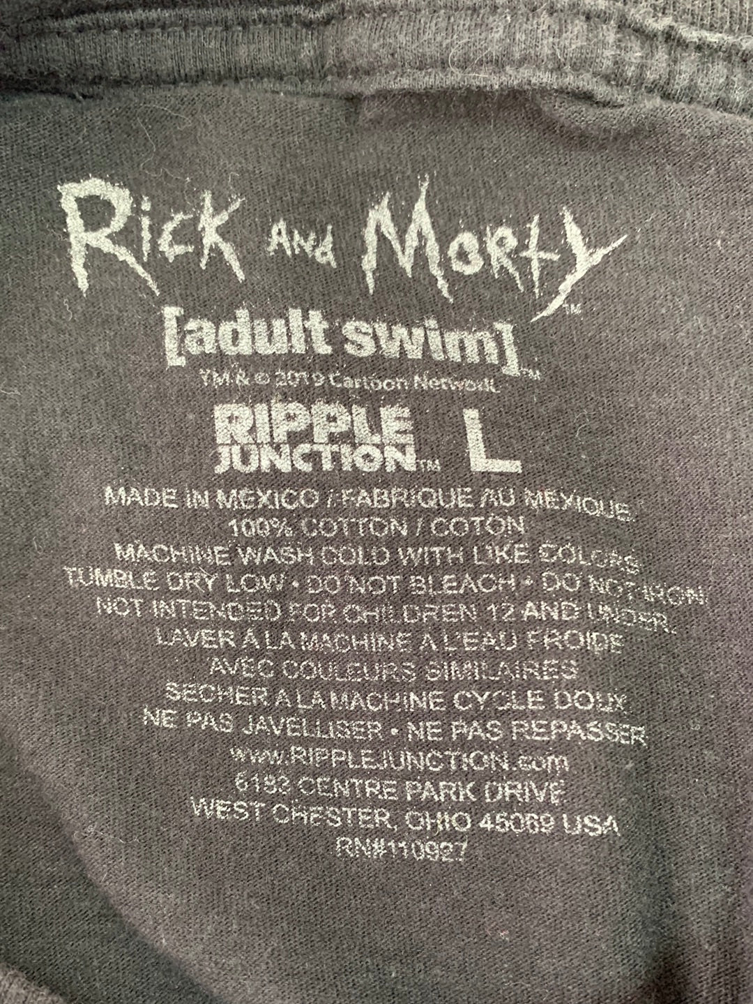 RIPPLE JUNCTION black * Ricky and Morty * Short Sleeve T-Shirt - Large