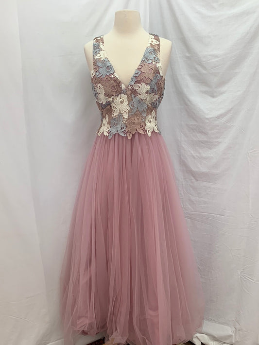 NWT - FOREVER UNIQUE mauve cream Lace Tulle Formal Gown Dress - 4