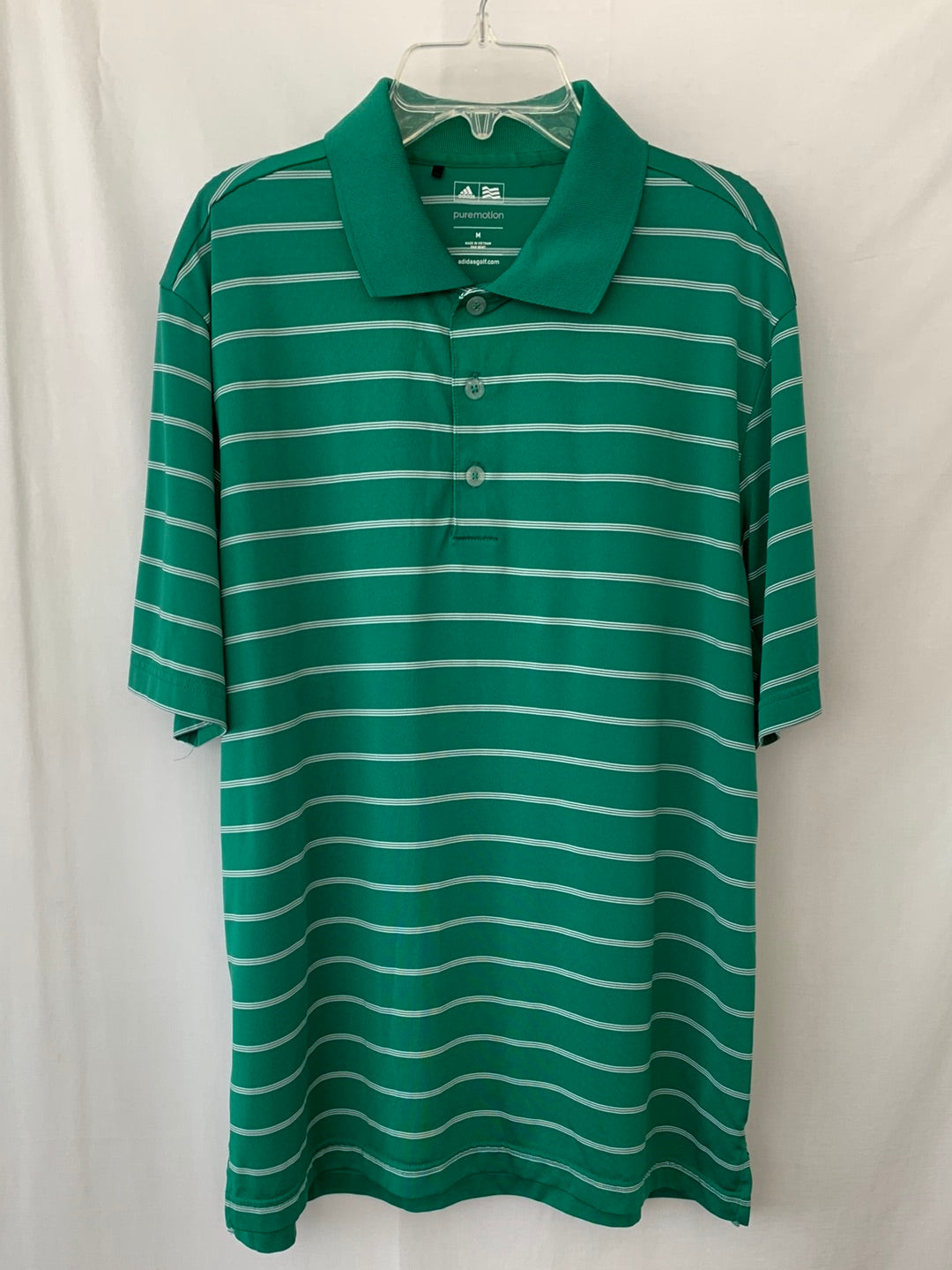 ADIDAS green stripe PureMotion Short Sleeve Golf Polo Shirt - M