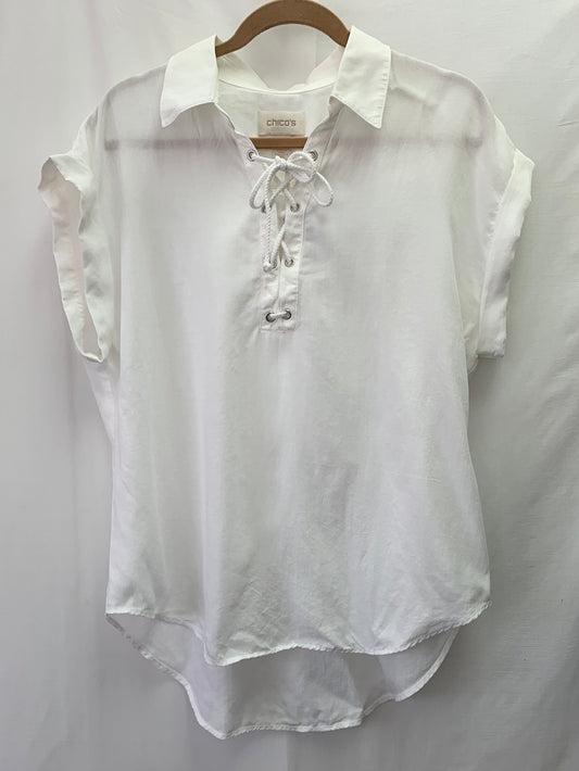NWT - CHICO'S eggshell white Lyocell Lace Up Tunic Top - 2 | 12/14 L