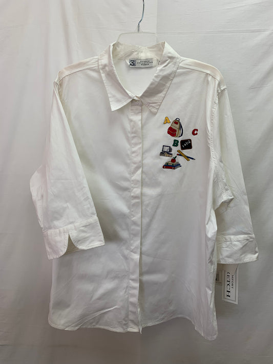 NWT VTG - STUDIO COLLECTION white Teacher School Embroidery Shirt - 2X