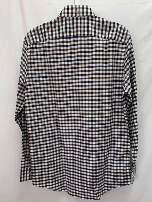 NWT - STAFFORD brown Checkered Wrinkle-Free Oxford Shirt - 15.5 34-35