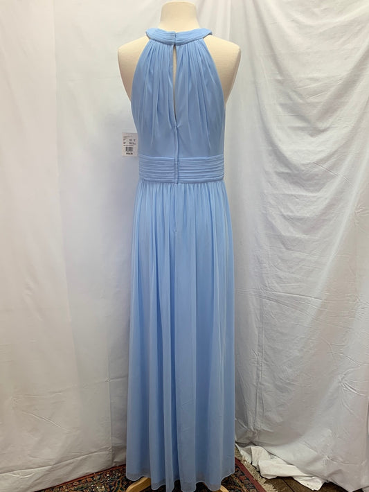 NWT - DAVID'S BRIDAL ice blue Crisscross High-Neck Mesh Maxi Dress - 10