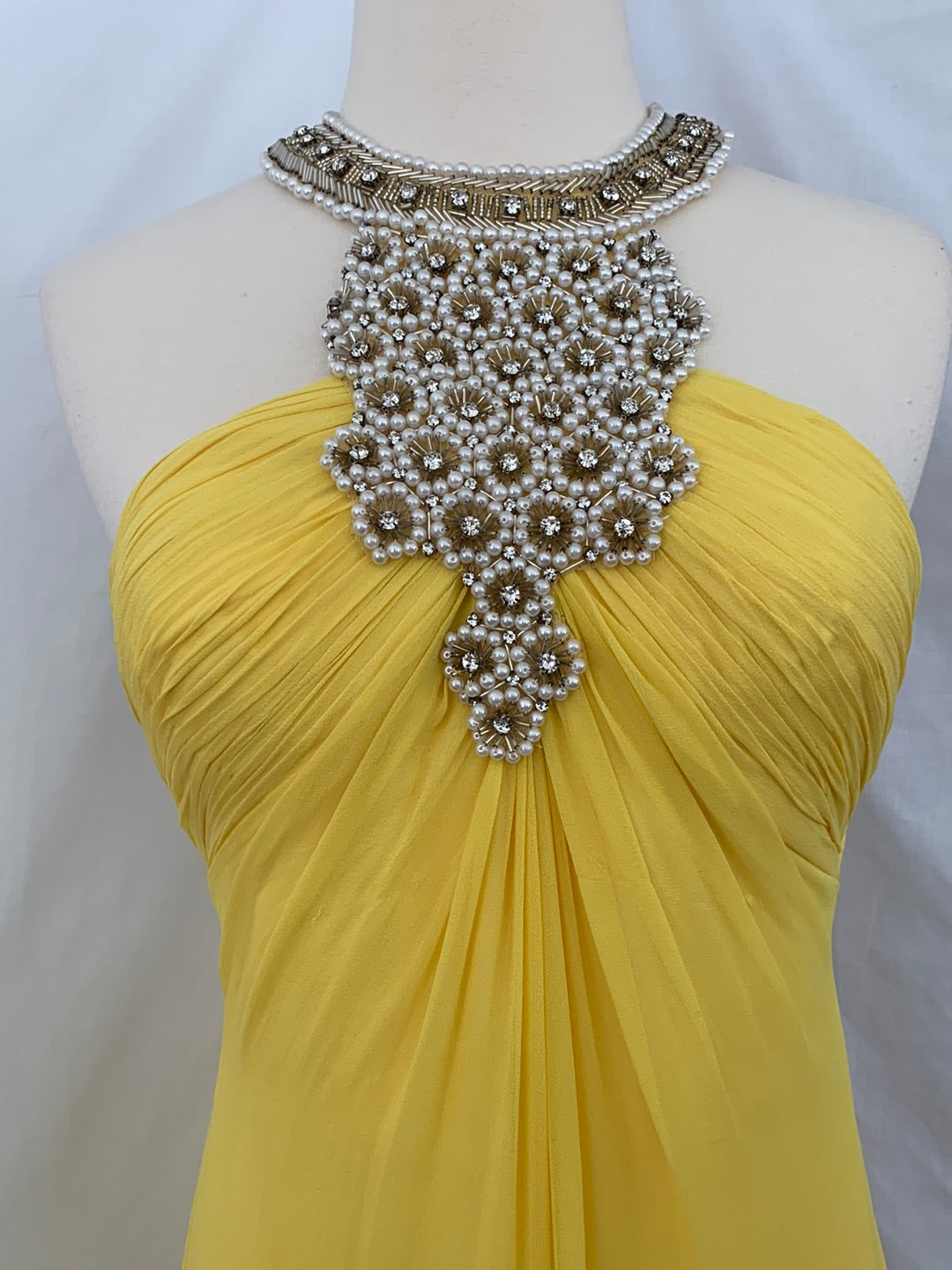 AIDAN MATTOX yellow beaded formal SILK Gown Dress 6